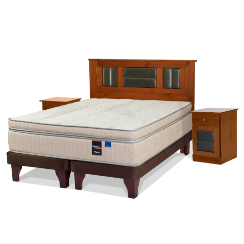 Cama Europea Chocolate Máximo Cobre 2 Plazas Box B/D + Muebles Lorraine