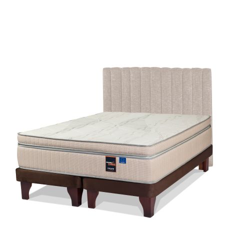 Cama Europea Máximo Cobre + Respaldo Tubular Beige